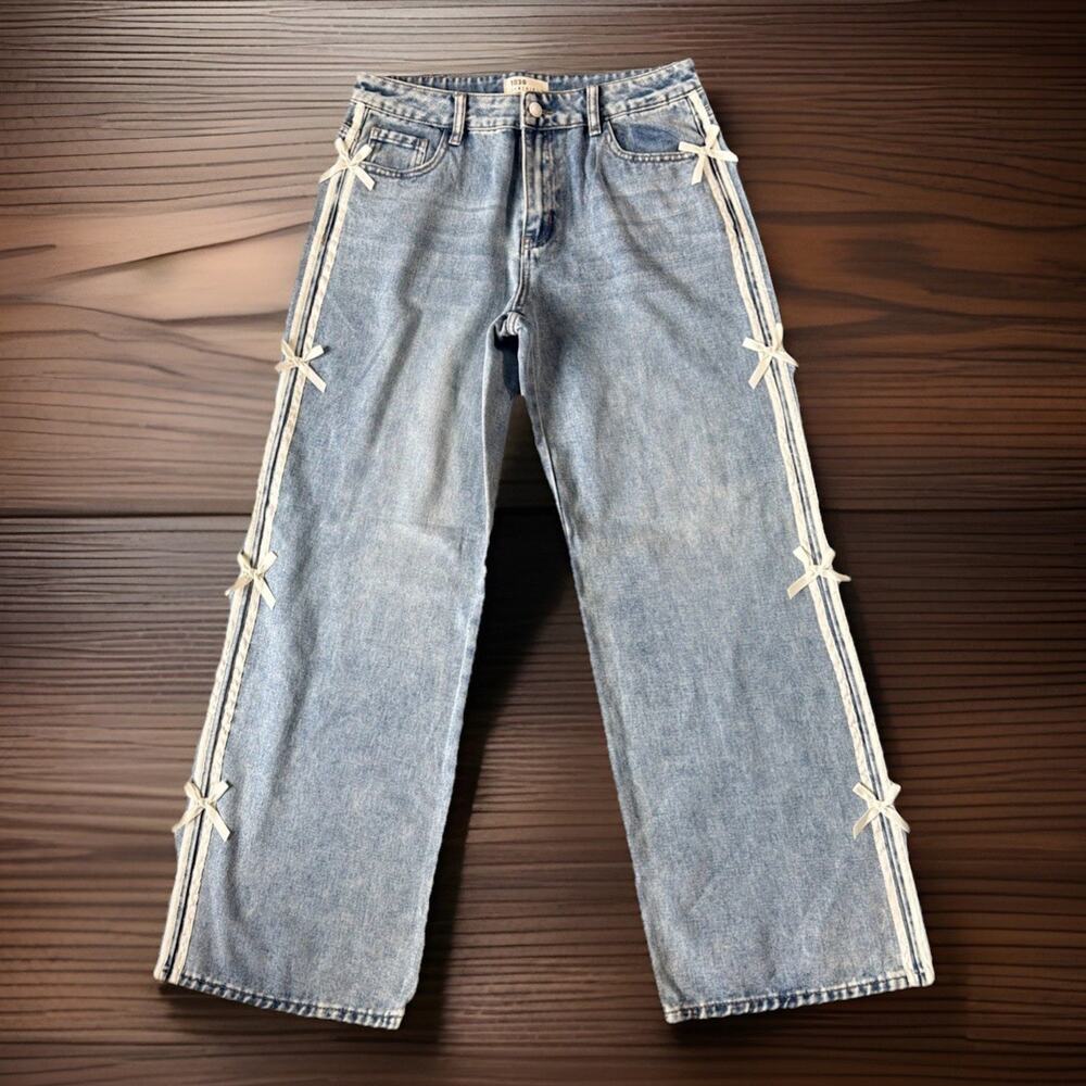 1030 T.E.N. Thirty Bow Side Jeans Womens 32/30 Coquette Balletcore Y2K Wide Leg